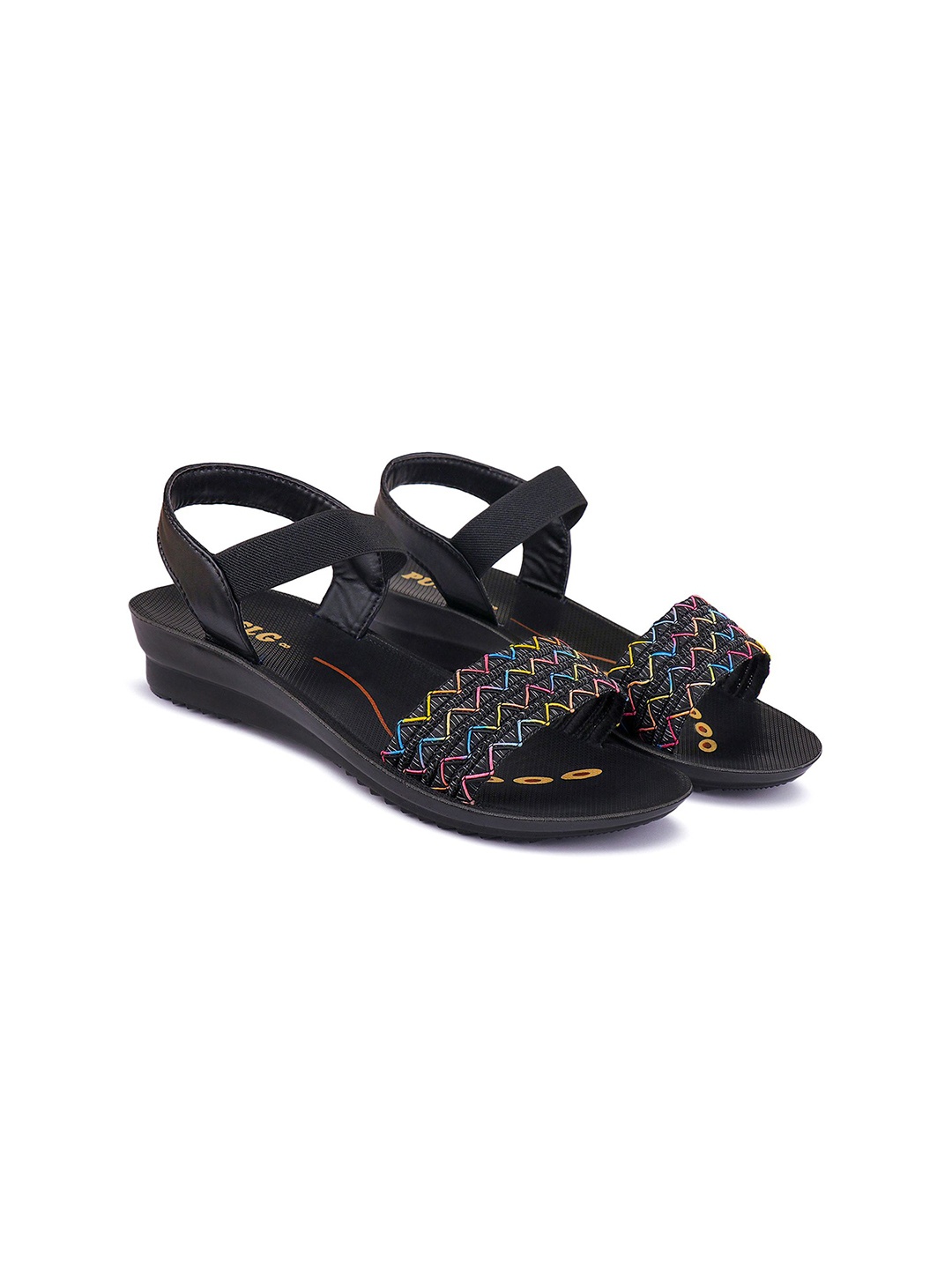 

PENNEN Women Printed Open Toe Flats, Black