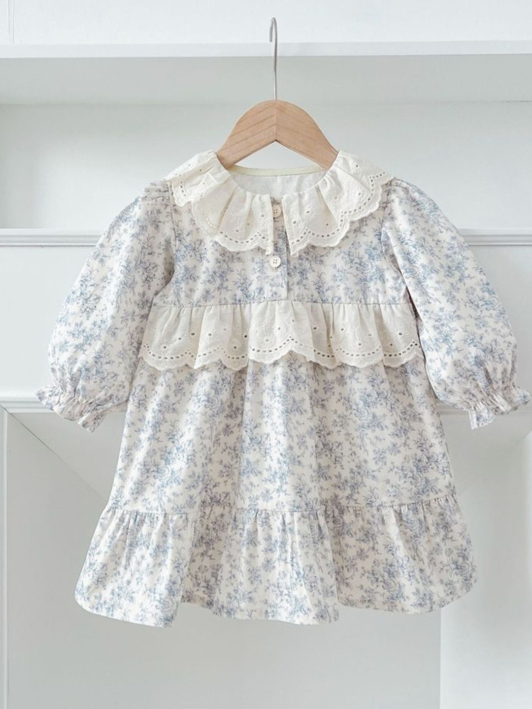 

LULU & SKY Print Puff Sleeve A-Line Dress, Blue