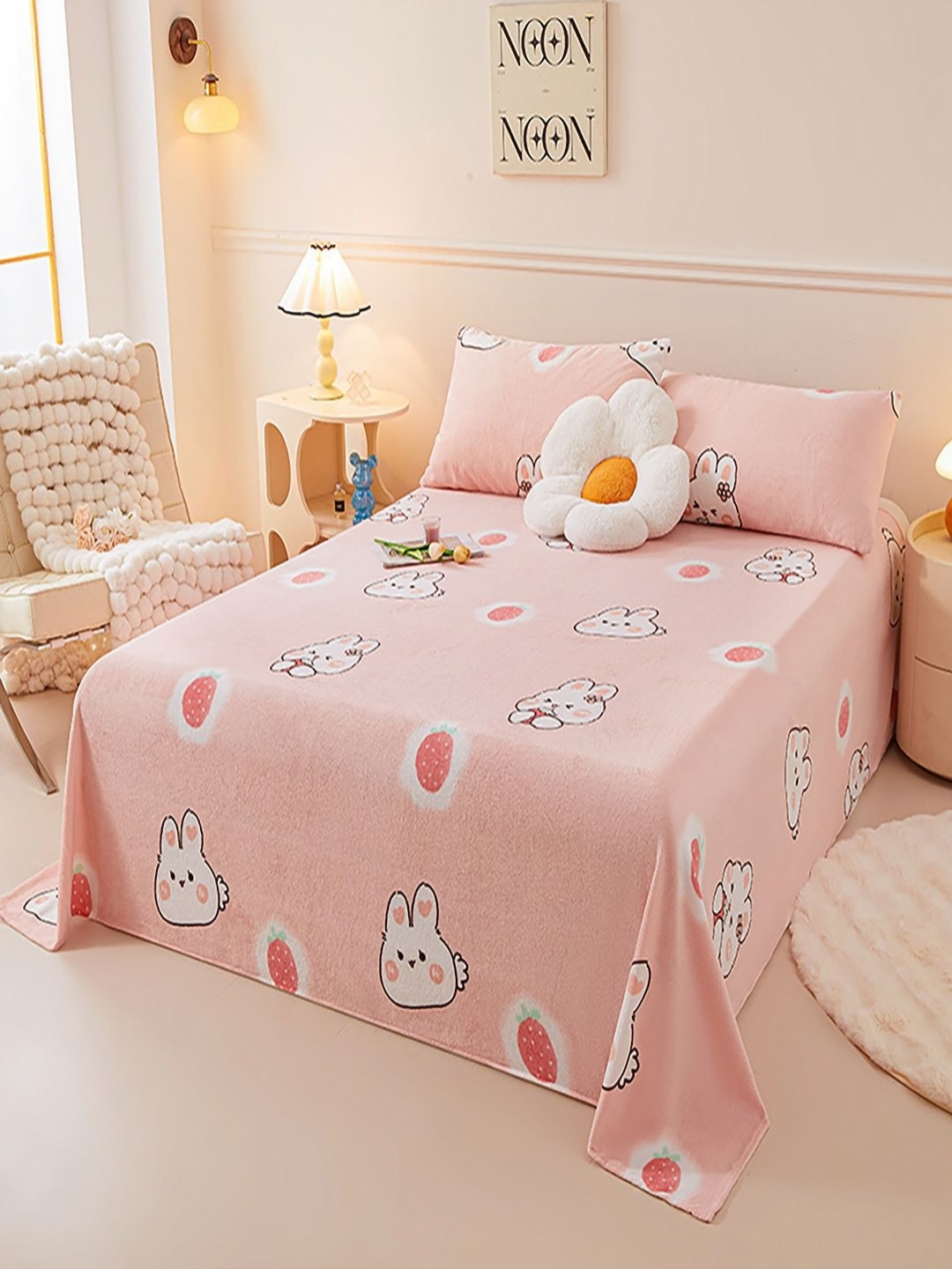 

JC HOME Pink & White 150 TC King Bedsheet with 2 Pillow Covers