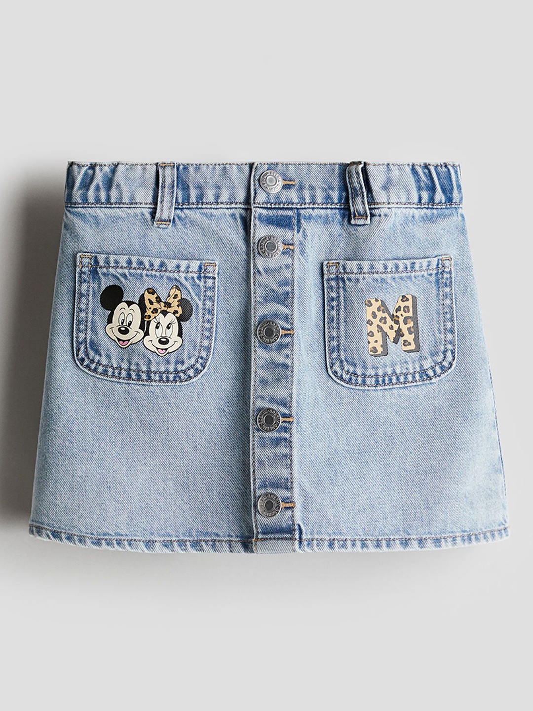 

H&M Print-Motif Denim Skirt, Blue