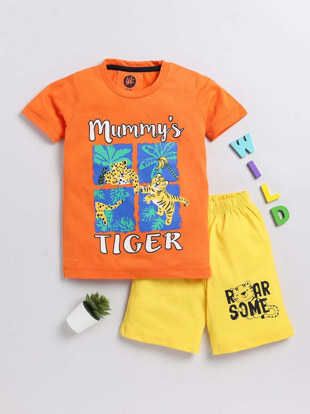 

YK Boys Printed T-shirt with Shorts, Orange