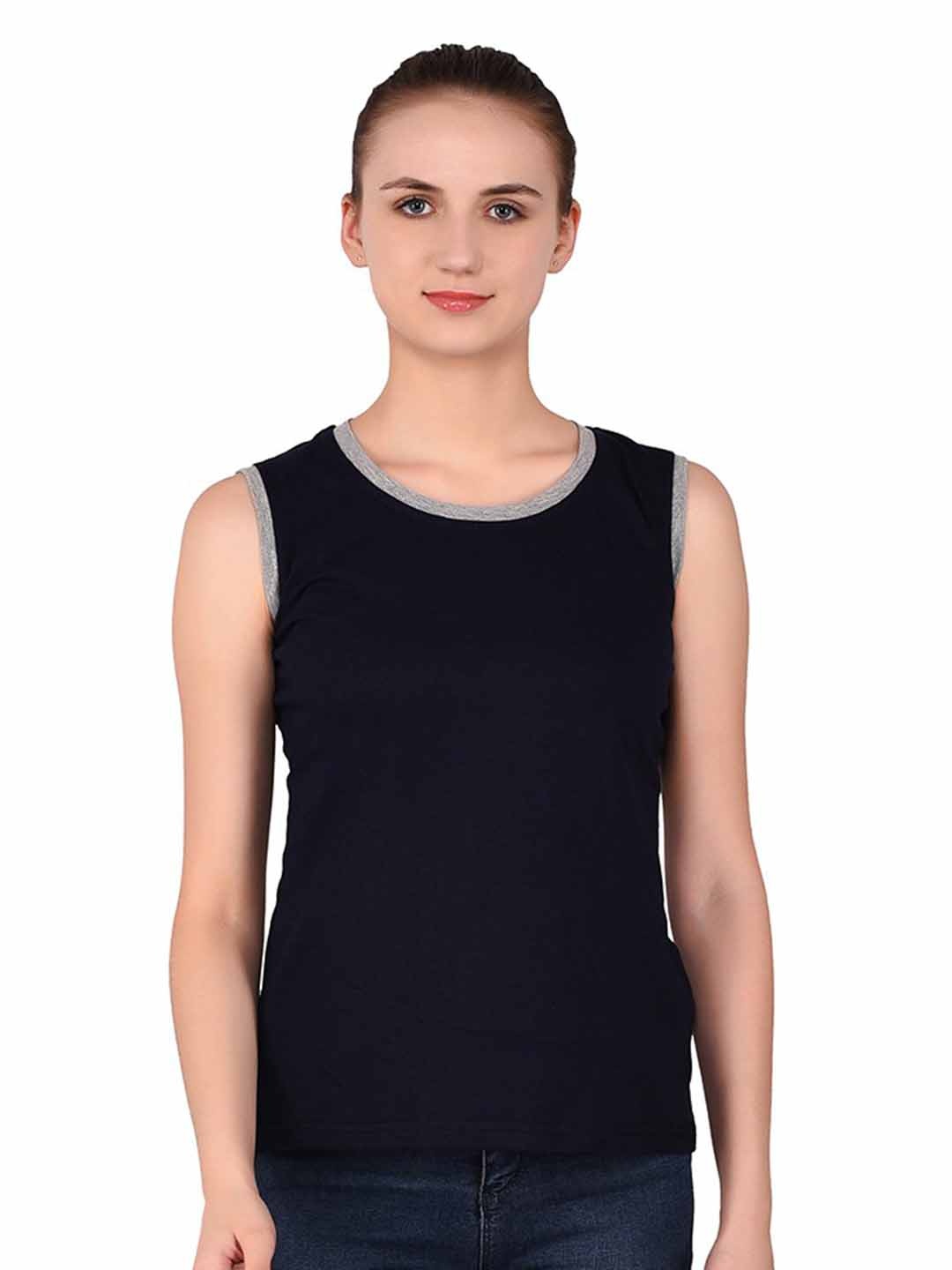 

BEYOU FASHION Women Raw Edge Slim Fit T-shirt, Navy blue