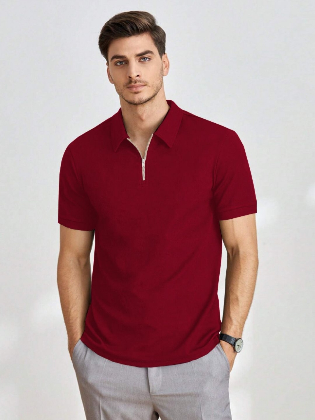 

madfrog Men Polo Collar T-shirt, Maroon