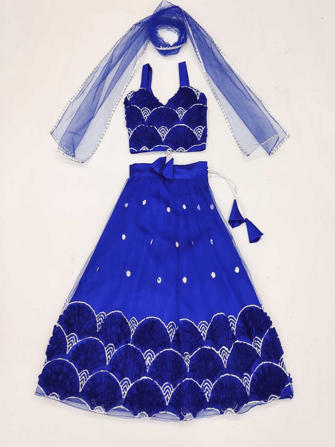 

Atierking Girls Embroidered Ready to Wear Lehenga & Blouse With Dupatta, Blue