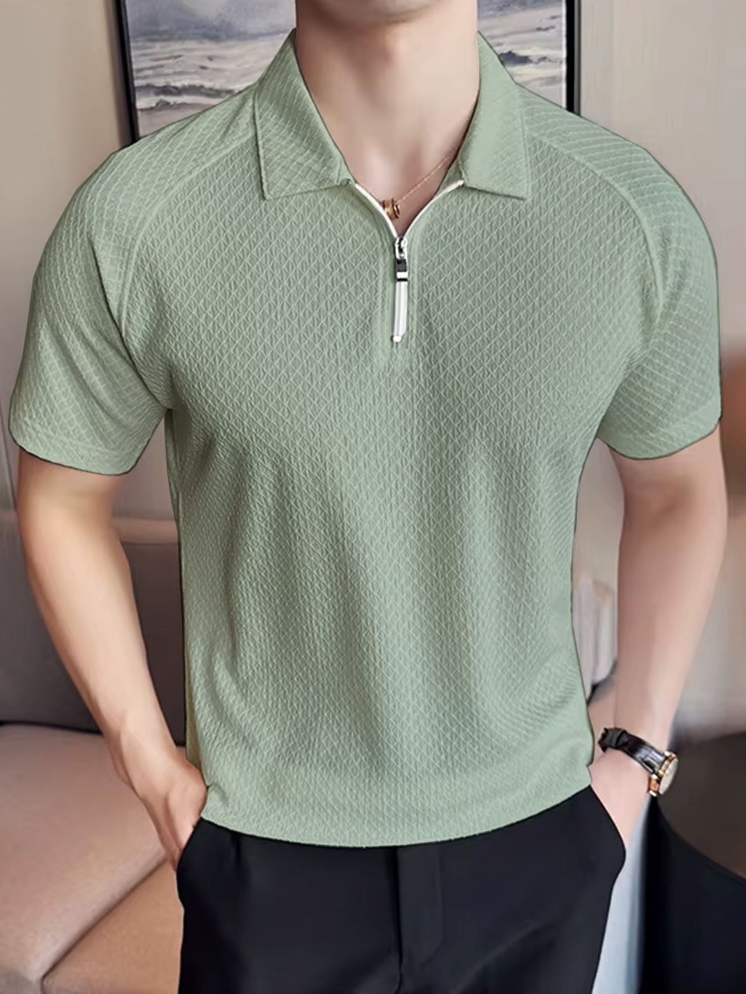 

madfrog Men Polo Collar Pockets T-shirt, Green
