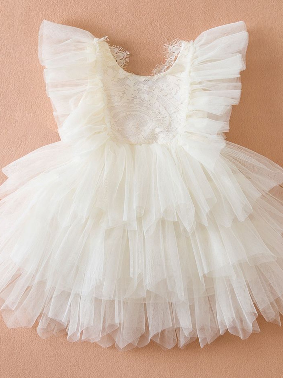 

LULU & SKY Flutter Sleeve Fit & Flare Dress, Off white