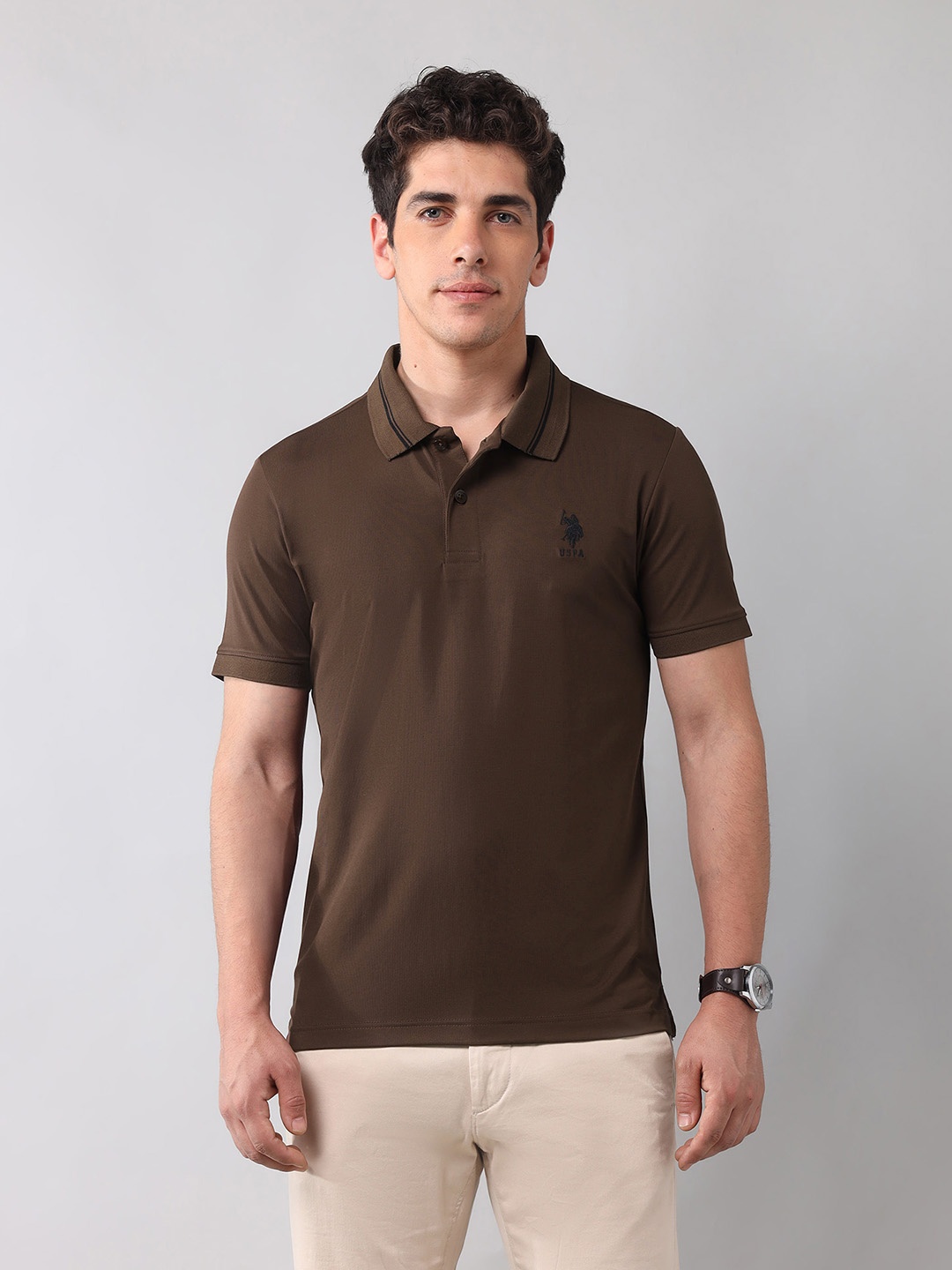 

U.S. Polo Assn. Denim Co. Men Polo Collar Pockets Slim Fit T-shirt, Brown