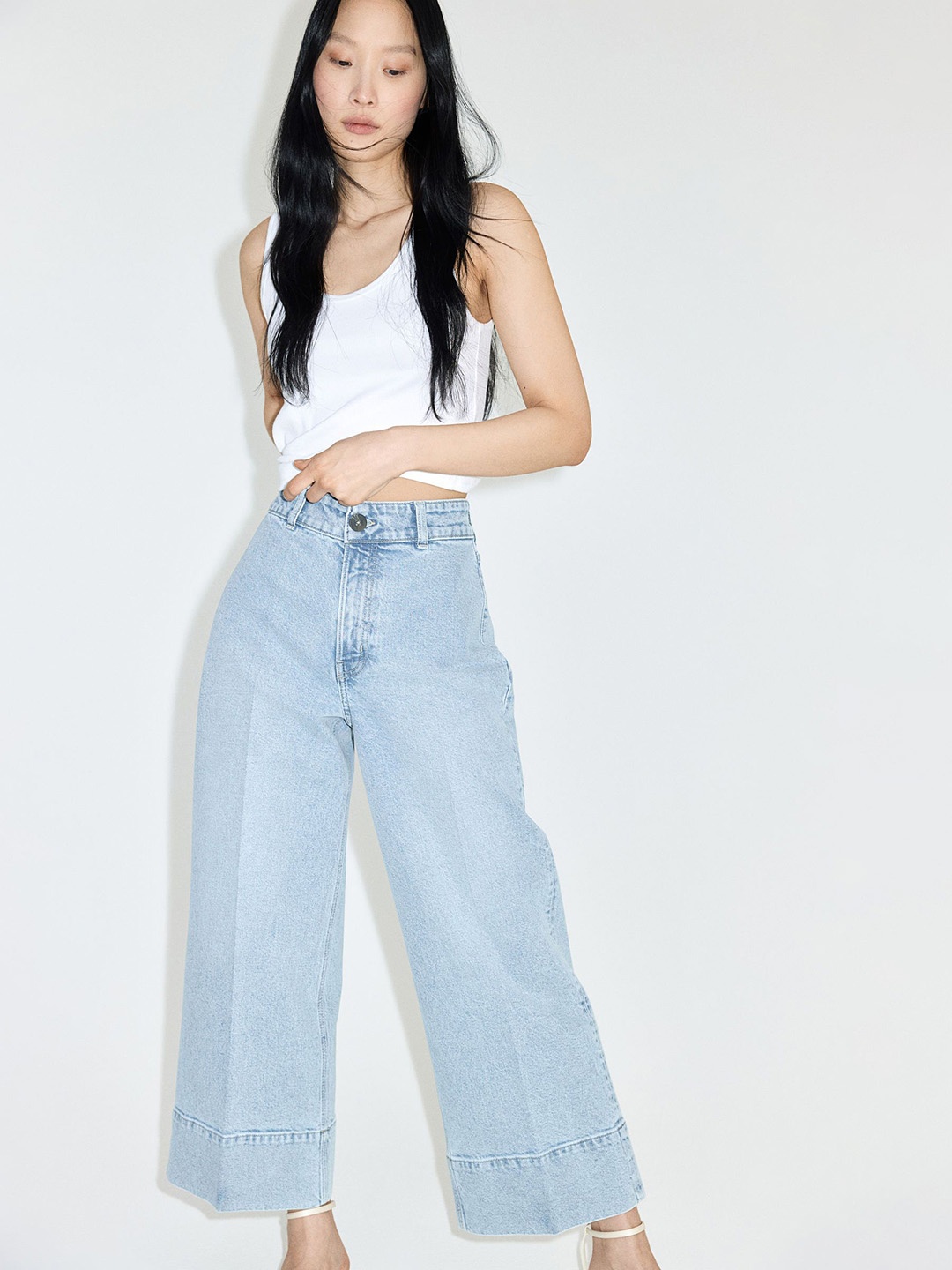 

H&M Wide High Cropped Jeans, Blue