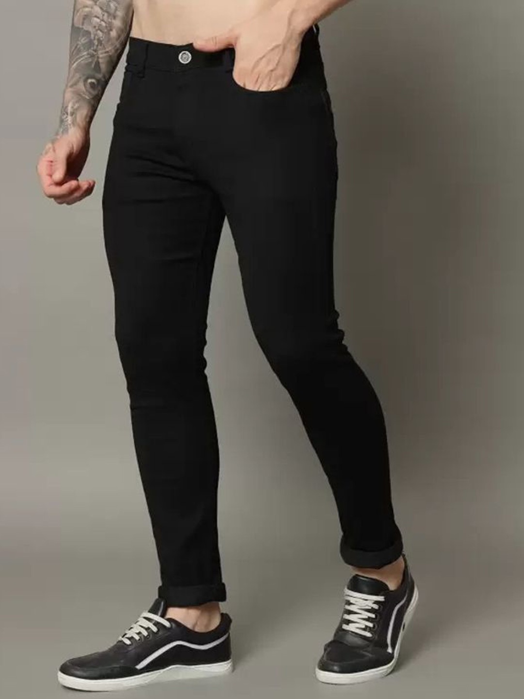 

COMFITS Men Classic Slash Knee Stretchable Jeans, Black