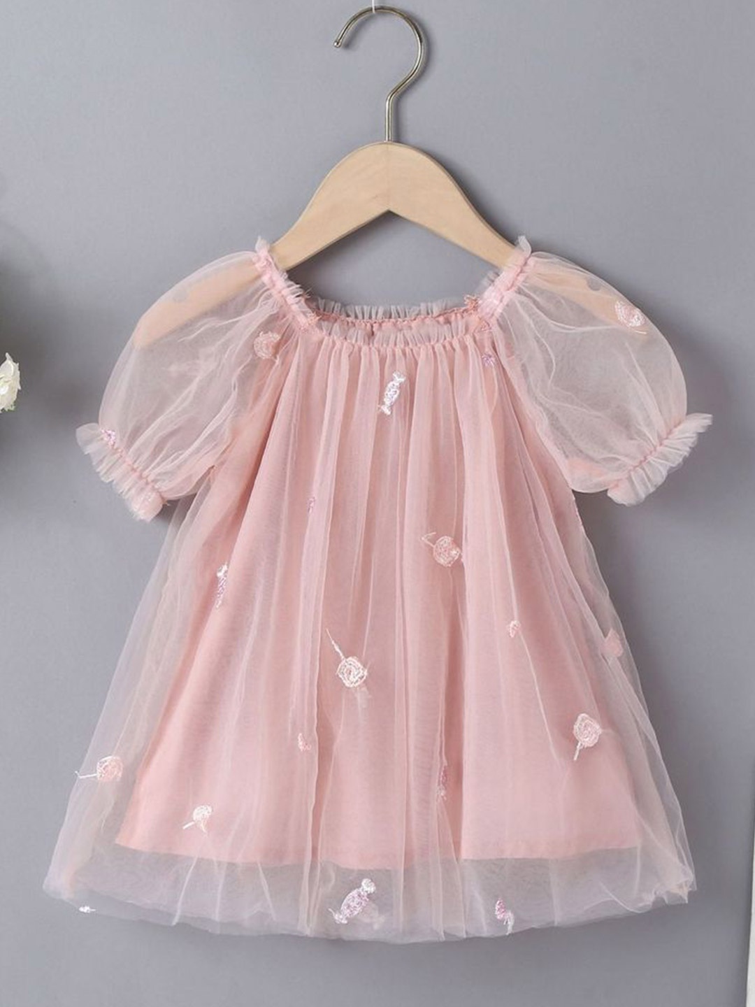 

LULU & SKY Embellished Puff Sleeve A-Line Dress, Pink