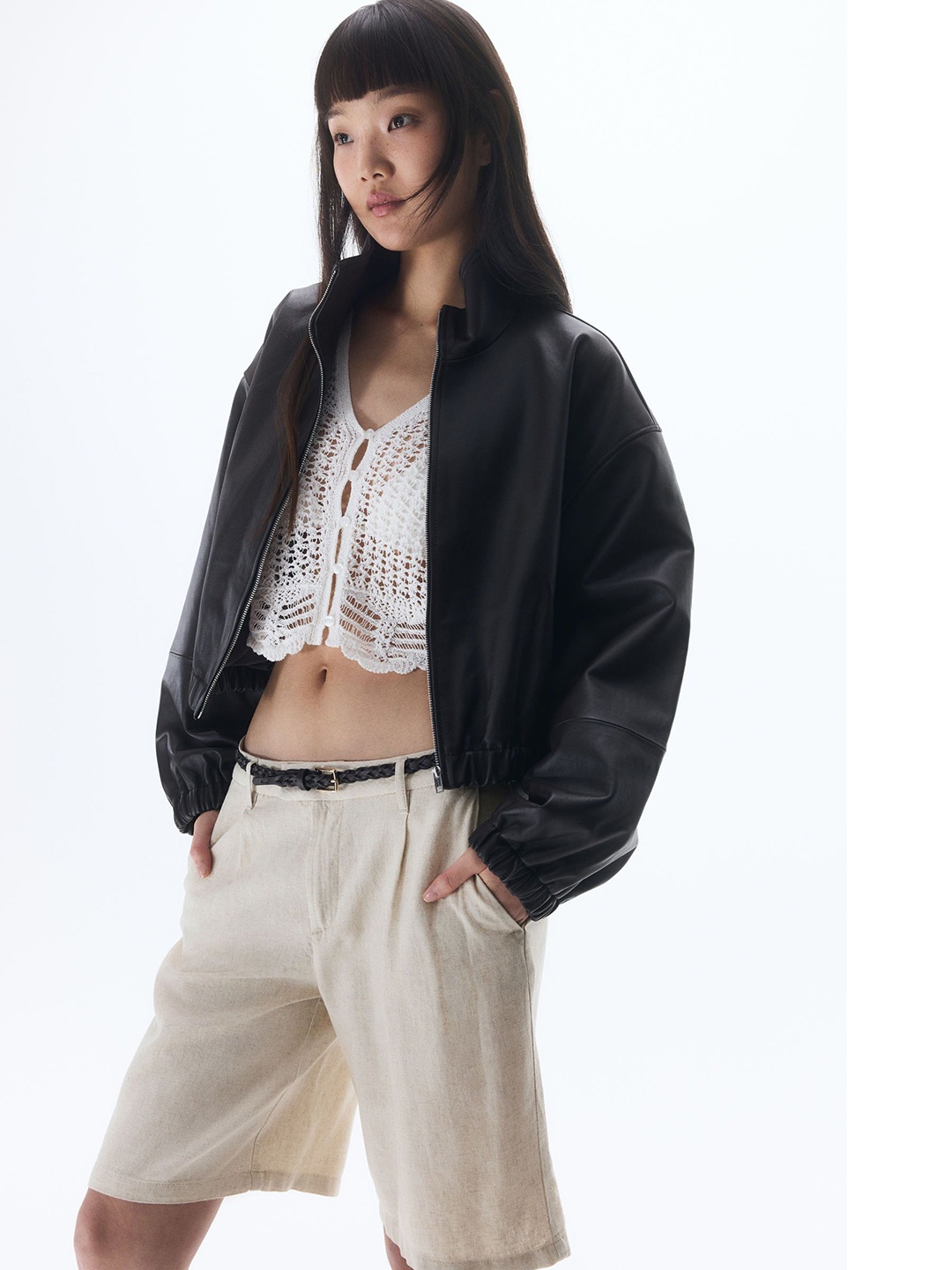 

H&M Knee-Length Linen-Blend Shorts, Beige