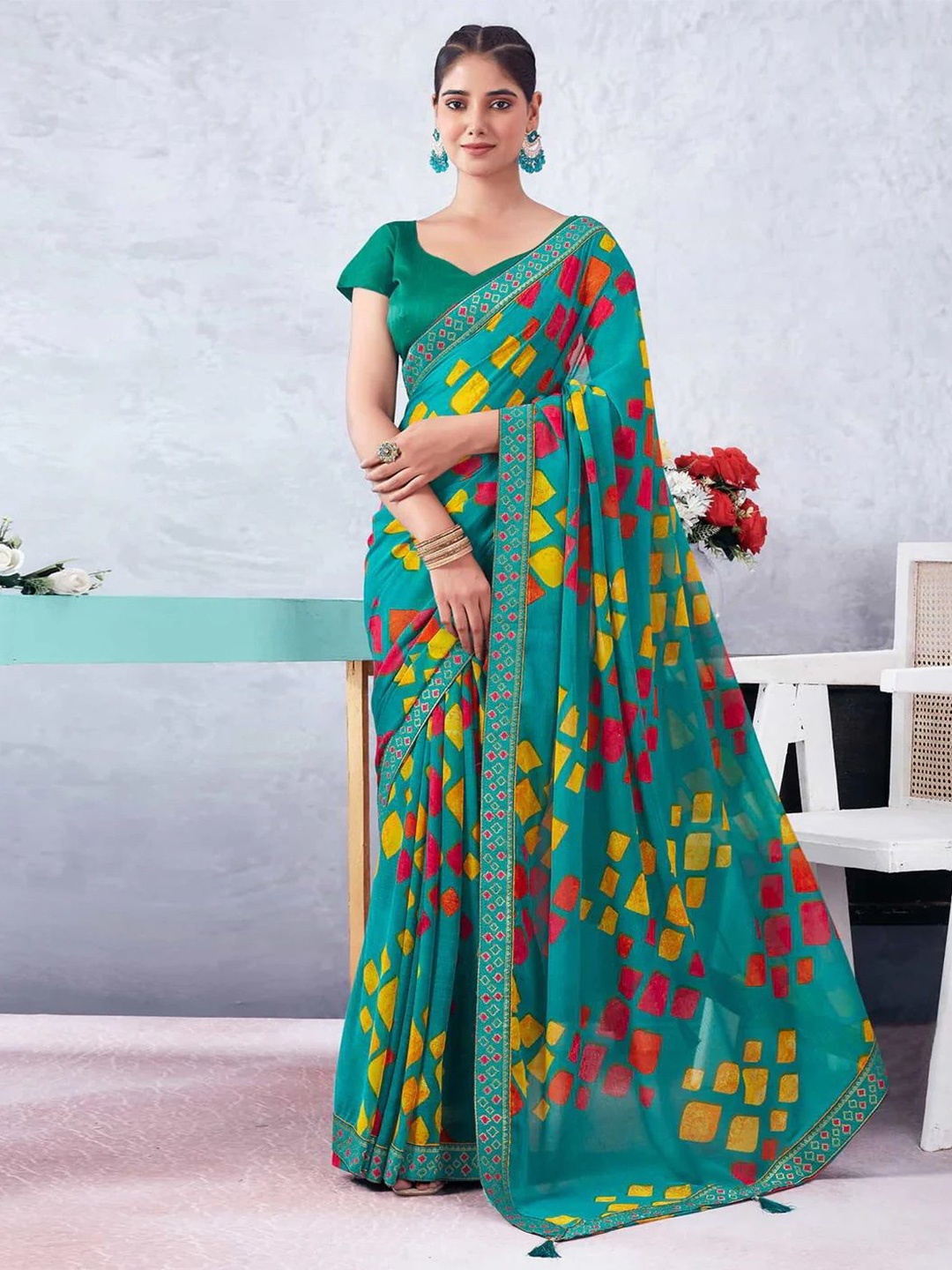 

Styleveda Poly Georgette Saree, Green