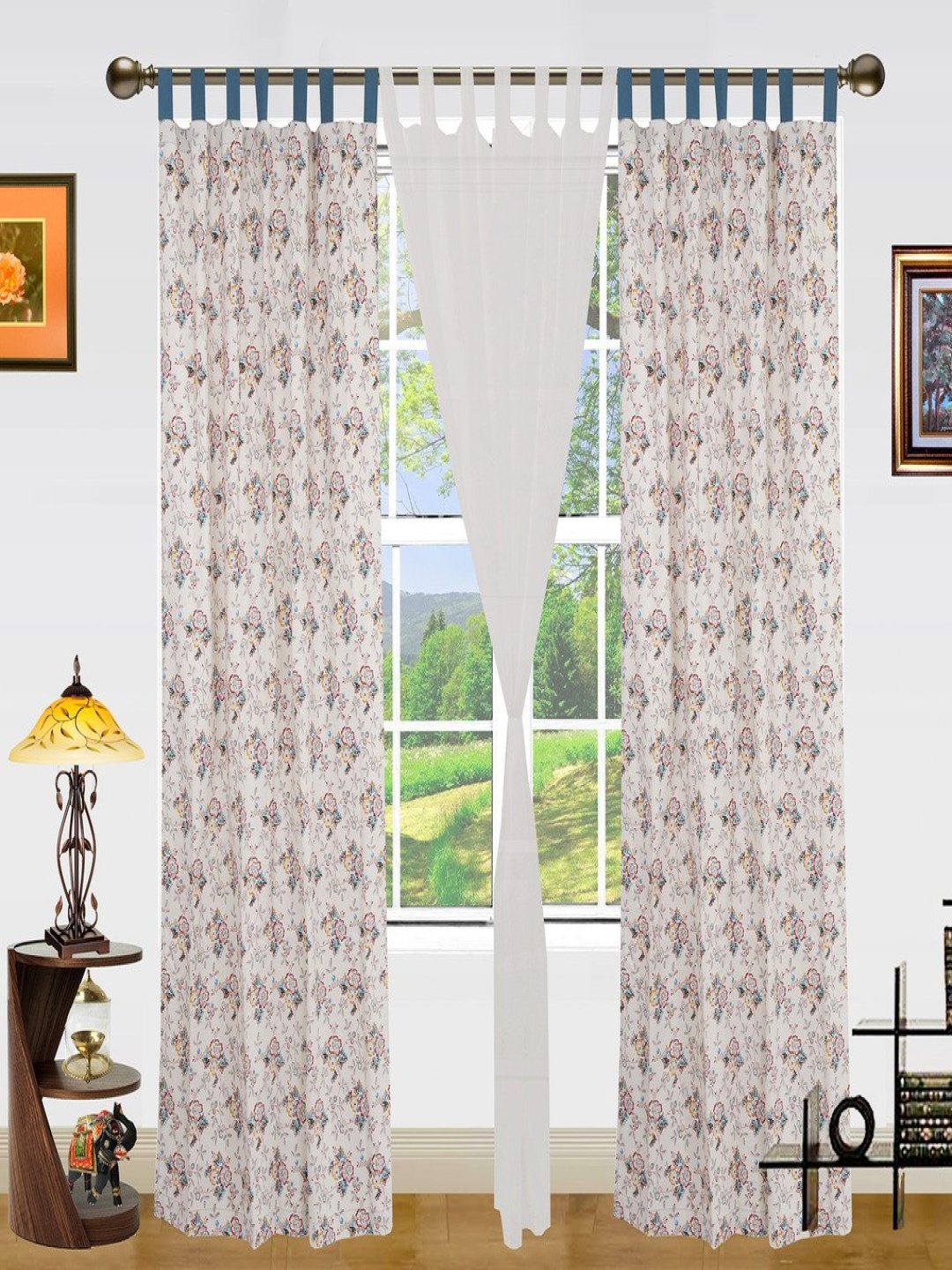 

Dekor World White Set of 3 Floral Long Door Curtain