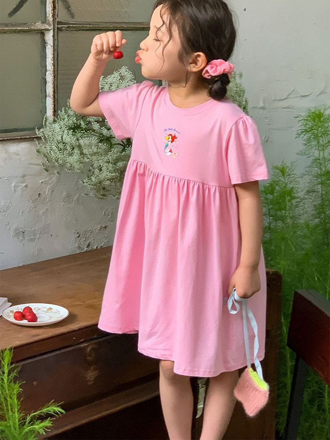 

LULU & SKY Puff Sleeve A-Line Dress, Pink