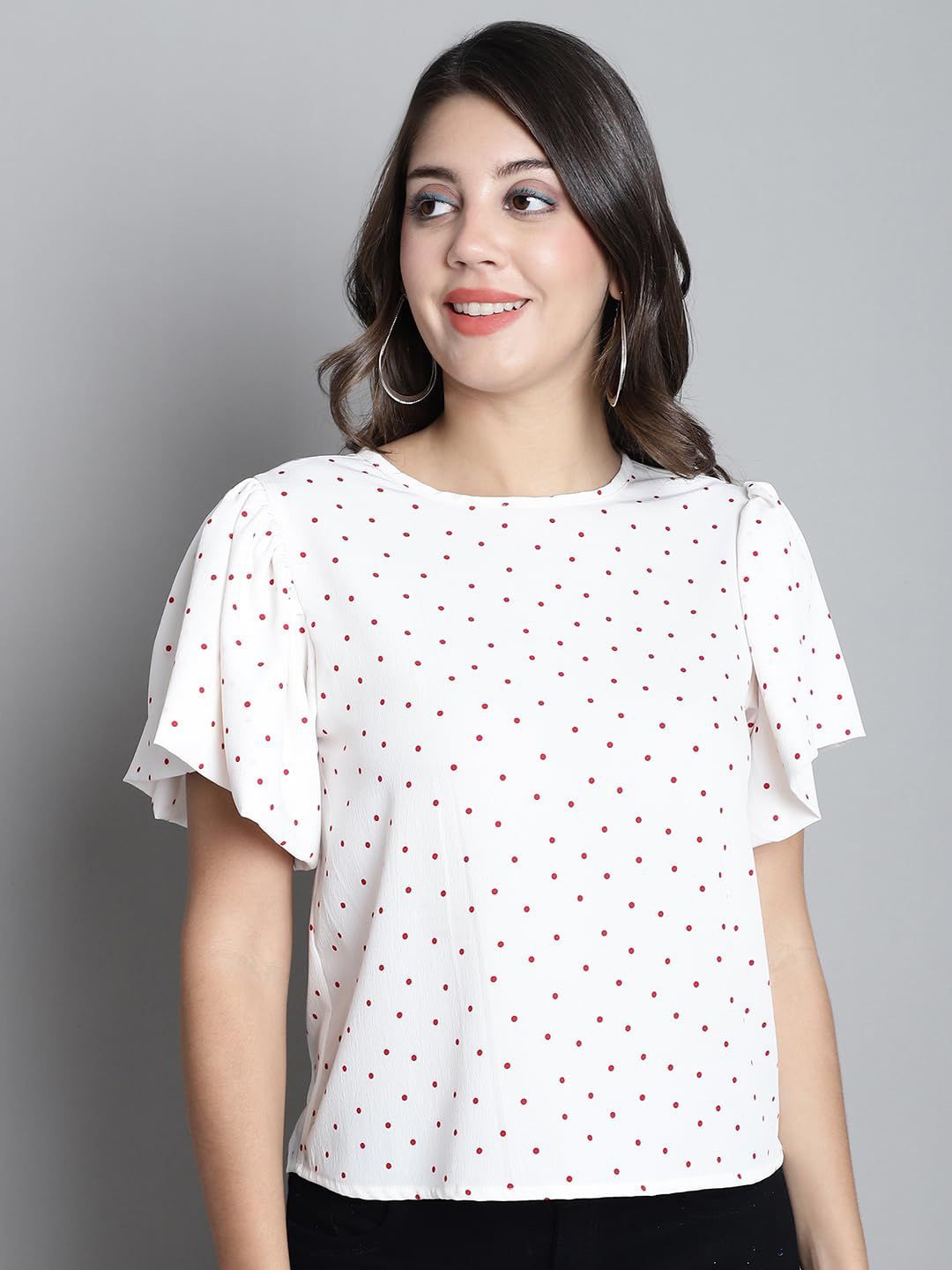 

SZN Polka Dot Print Flutter Sleeve Top, White