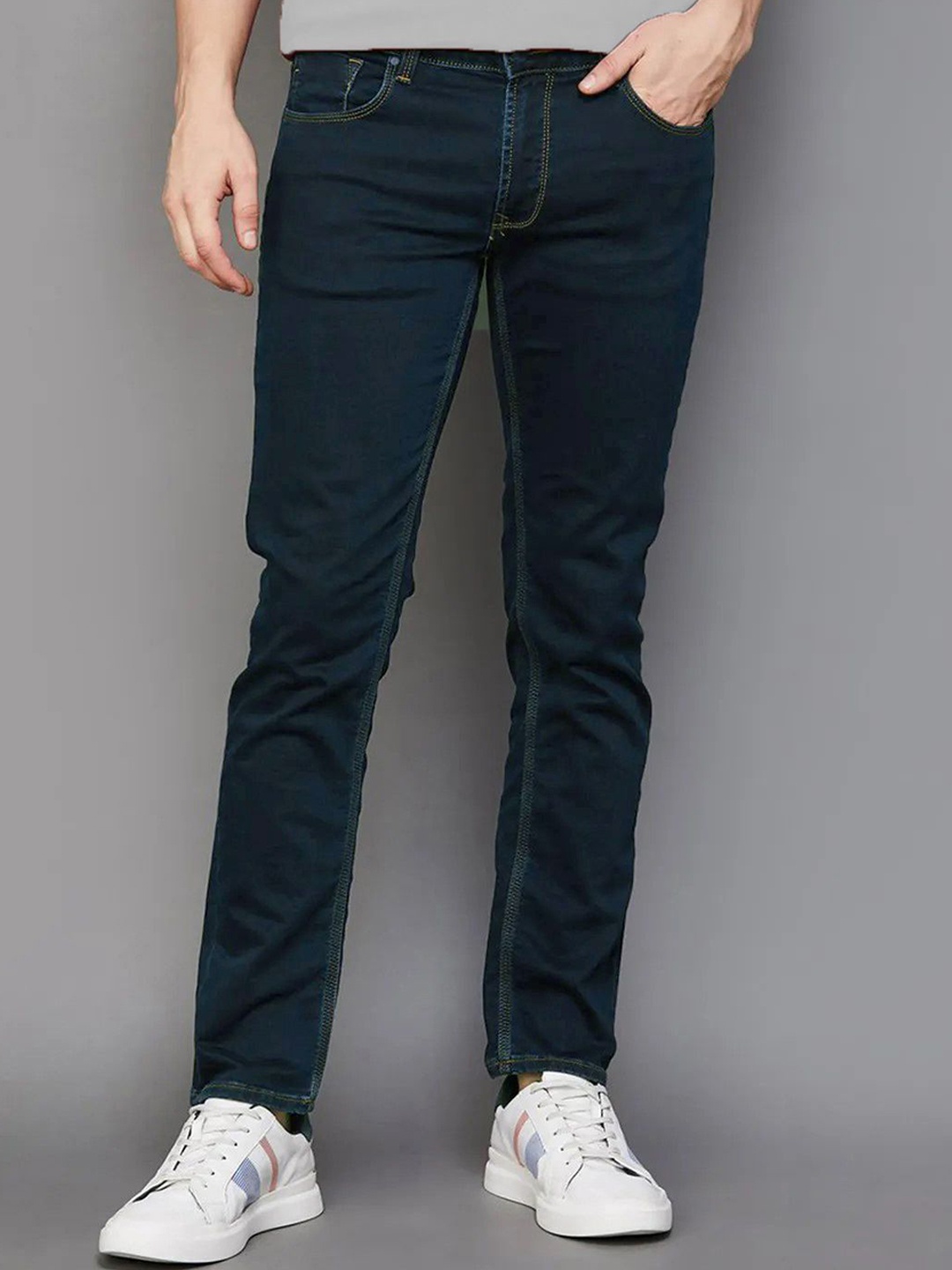 

fineblu Men Slim Fit Low Distress Stretchable Jeans, Green