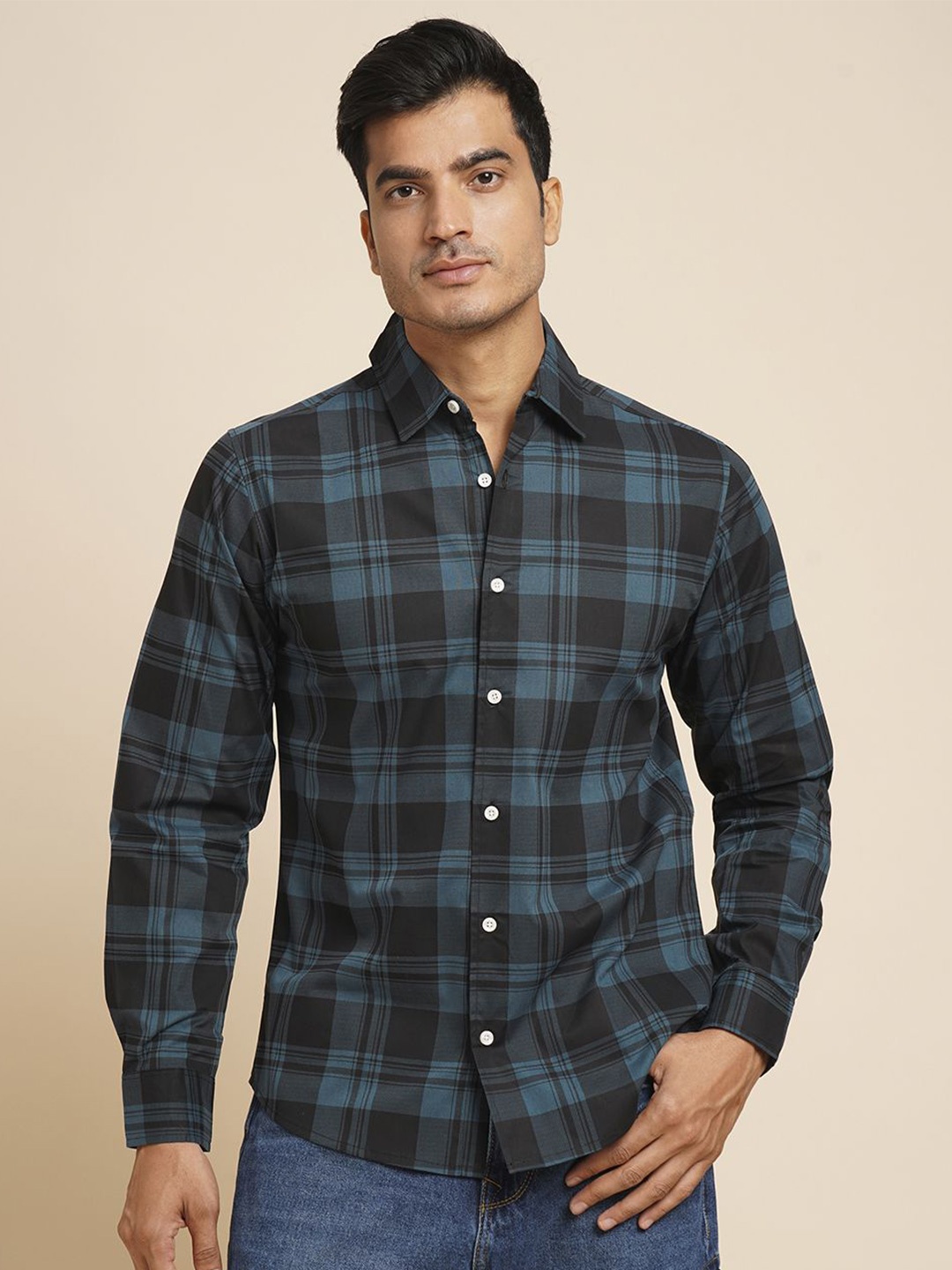

Mast & Harbour Men Relaxed Tartan Checks Opaque Checked Casual Shirt, Blue
