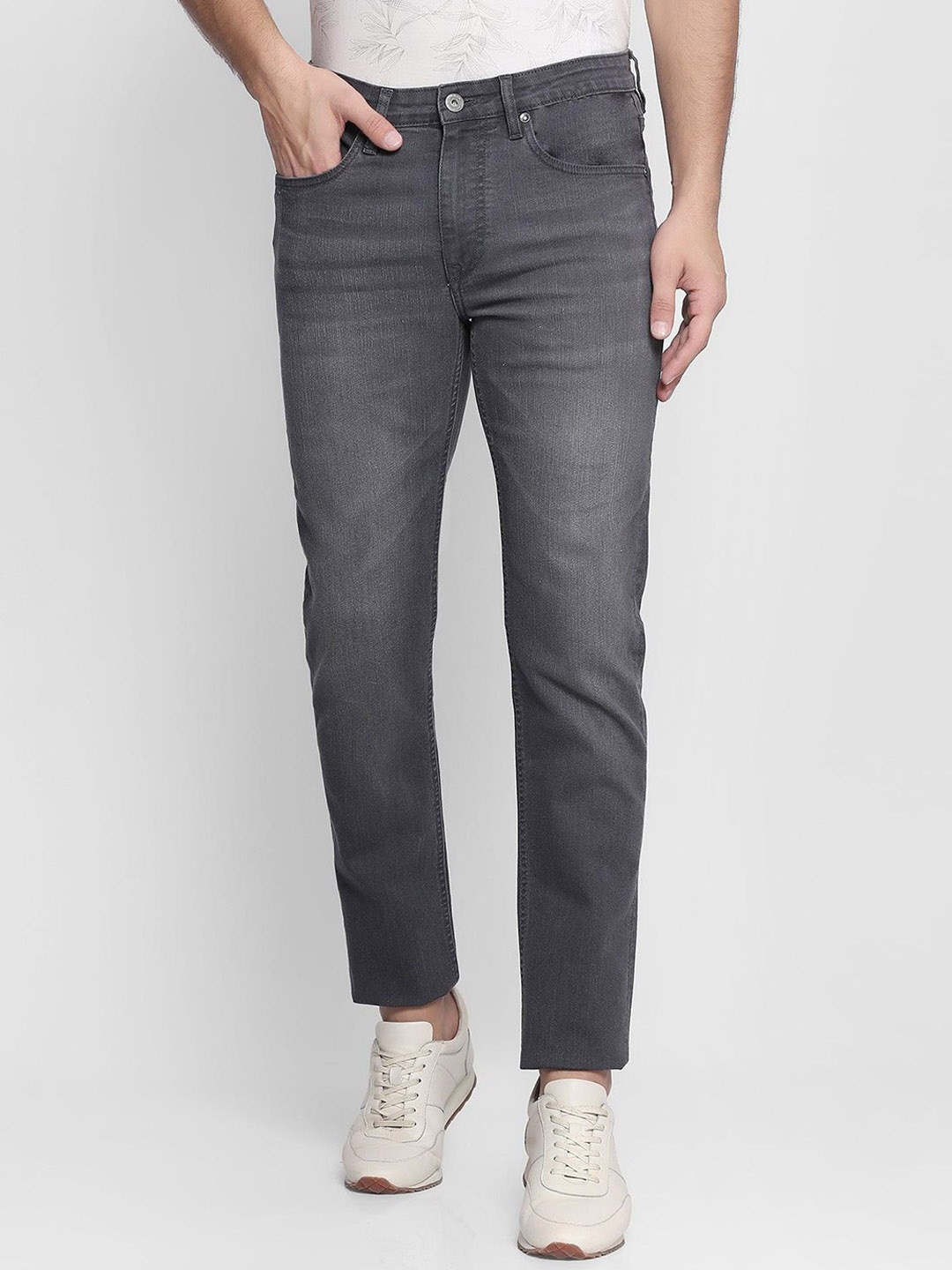 

fineblu Men Slim Fit Low Distress Heavy Fade Stretchable Jeans, Grey