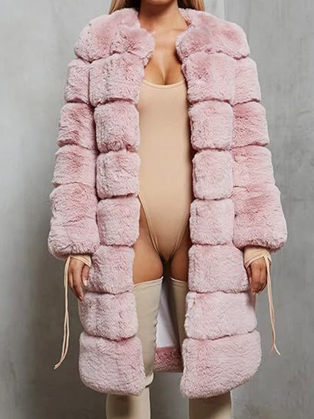 

PANKH Wool Front-Open Knee Length Overcoat, Pink