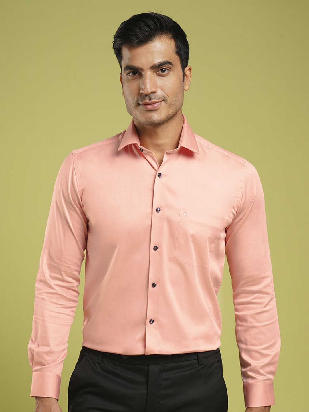 

John Philips Men Slim Fit Opaque Casual Shirt, Peach