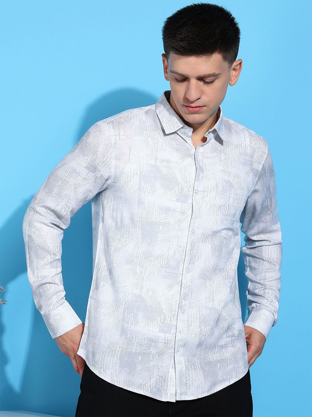 

Moda Rapido Men Classic Opaque Printed Casual Shirt, White