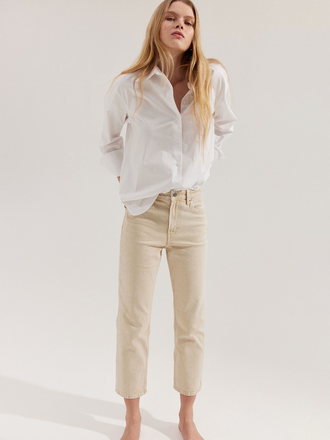 

H&M Slim Straight High Ankle Jeans, Beige