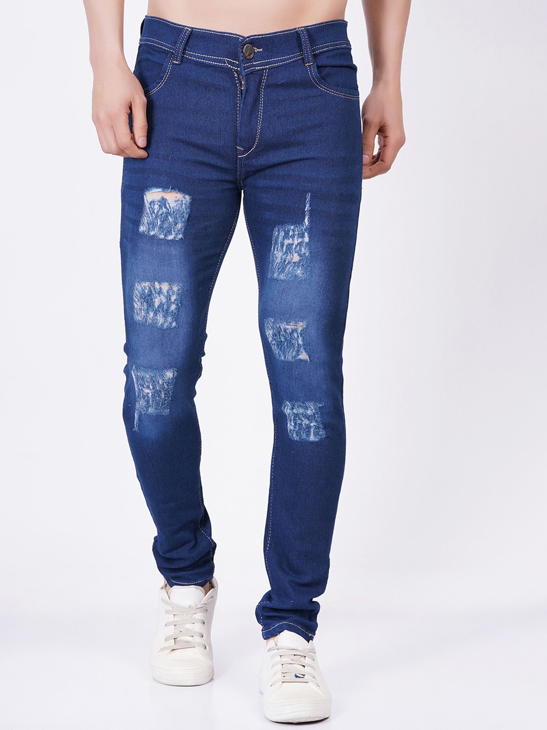 

COMFITS Men Classic Mildly Distressed Light Fade Stretchable Jeans, Blue