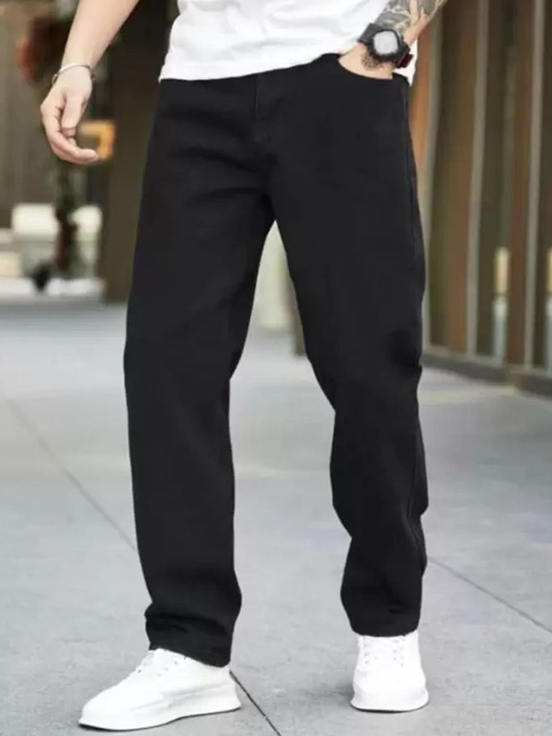 

COMFITS Men Classic Low Distress Stretchable Jeans, Black