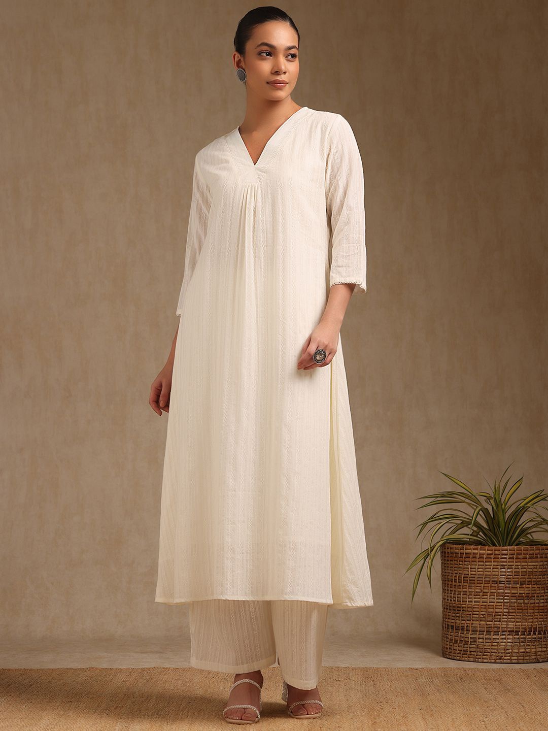 

Soch Women Regular Pure Cotton Kurta with Palazzos, Off white