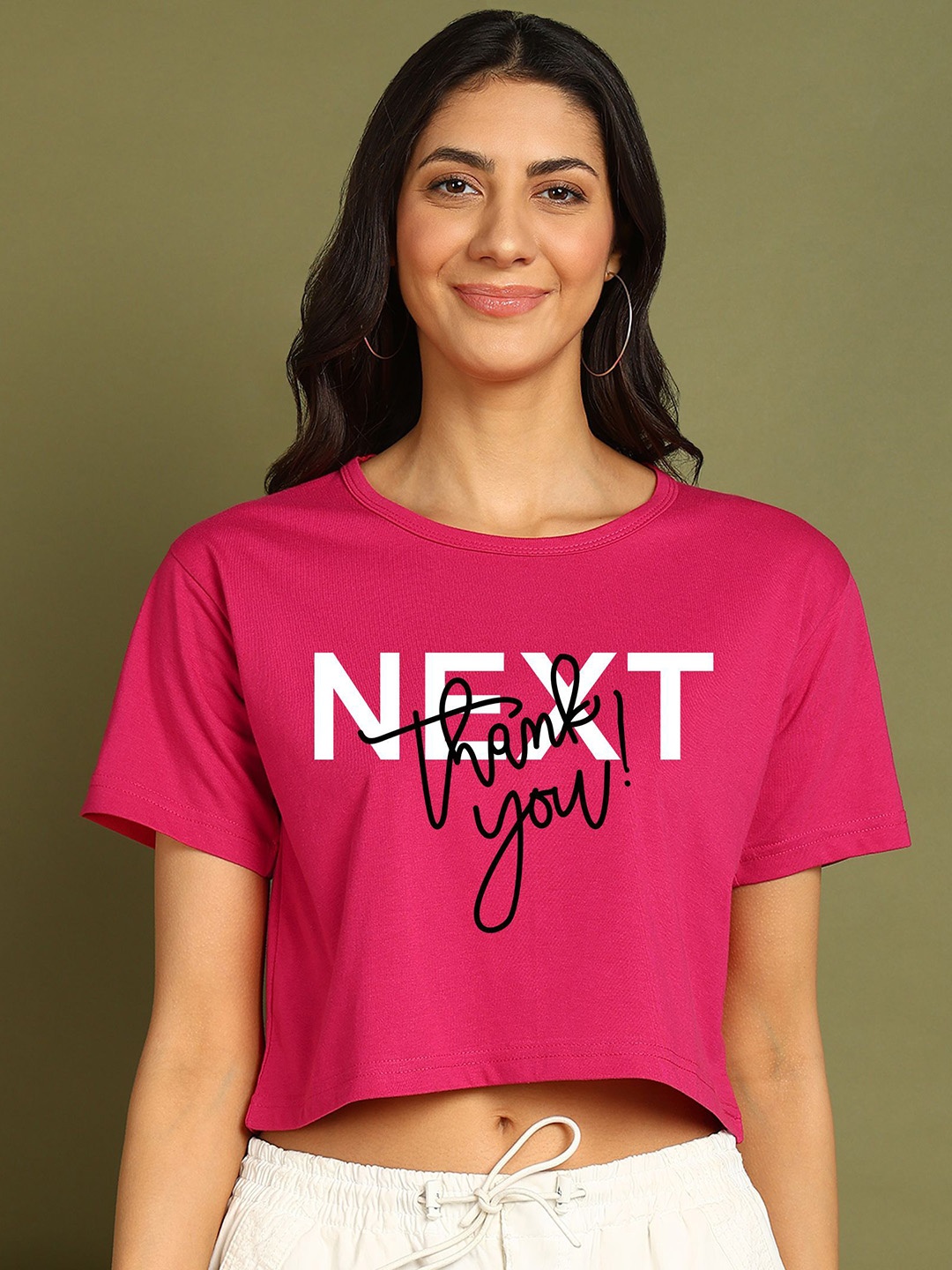 

Moda Rapido Women Printed Drop-Shoulder Sleeves Bio Finish Applique T-shirt, Pink