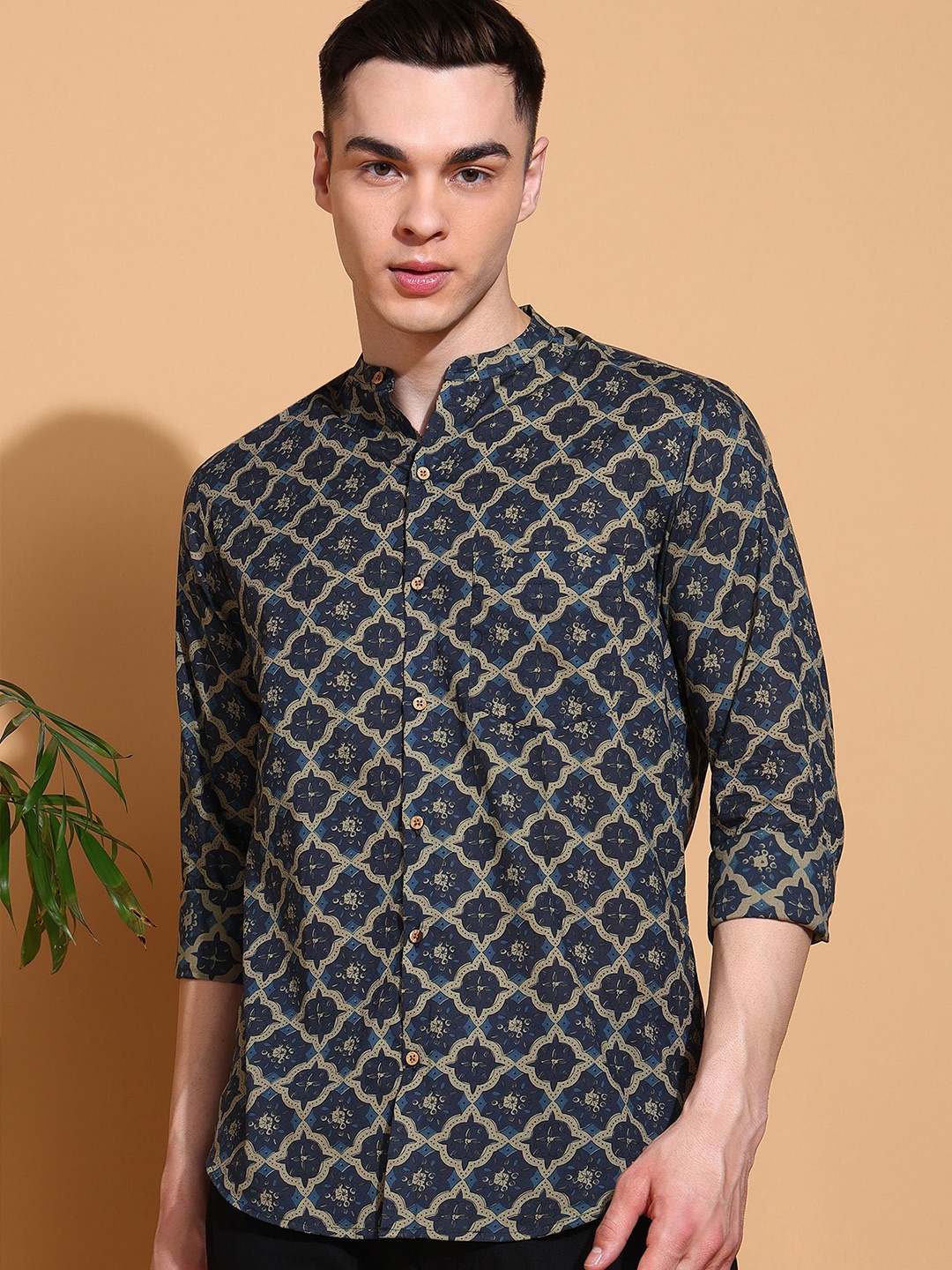 

Anouk Men Slim Fit Opaque Printed Casual Shirt, Blue