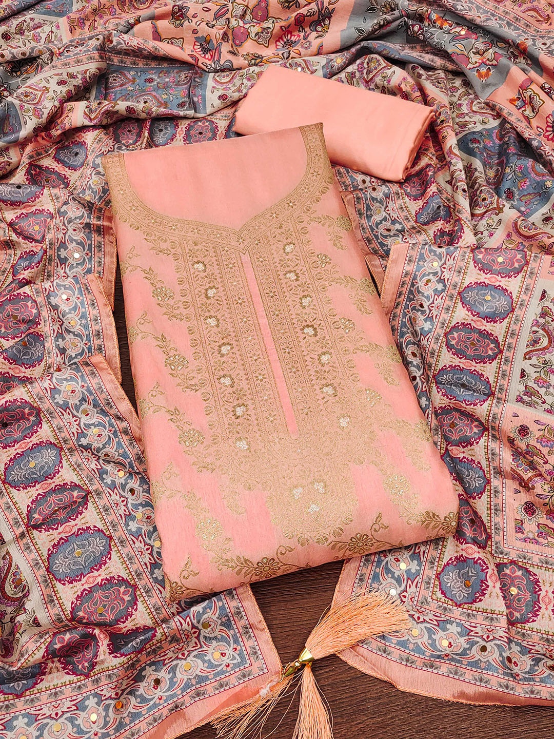 

SHADOW & SAINING Semi-Stitched Dress Material, Peach