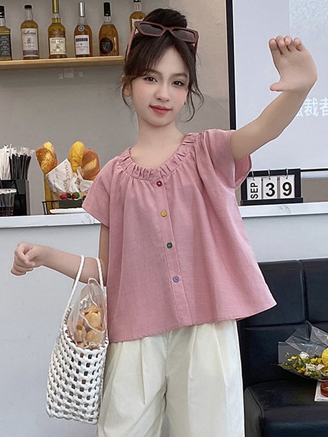 

LULU & SKY Puff Sleeve Cotton Top, Pink