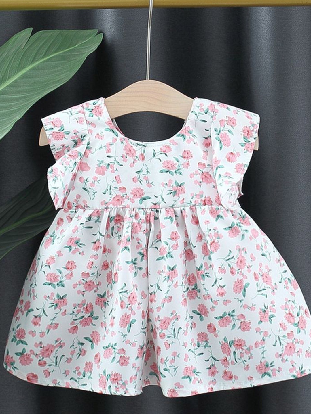 

LULU & SKY Floral Print Flutter Sleeve Fit & Flare Dress, Pink