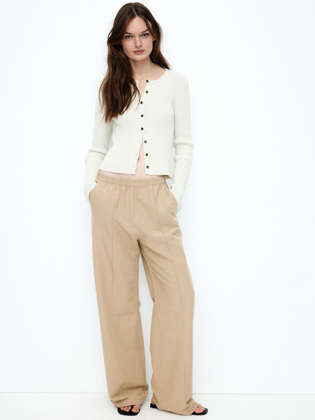 

H&M Linen-Blend Trousers, Beige