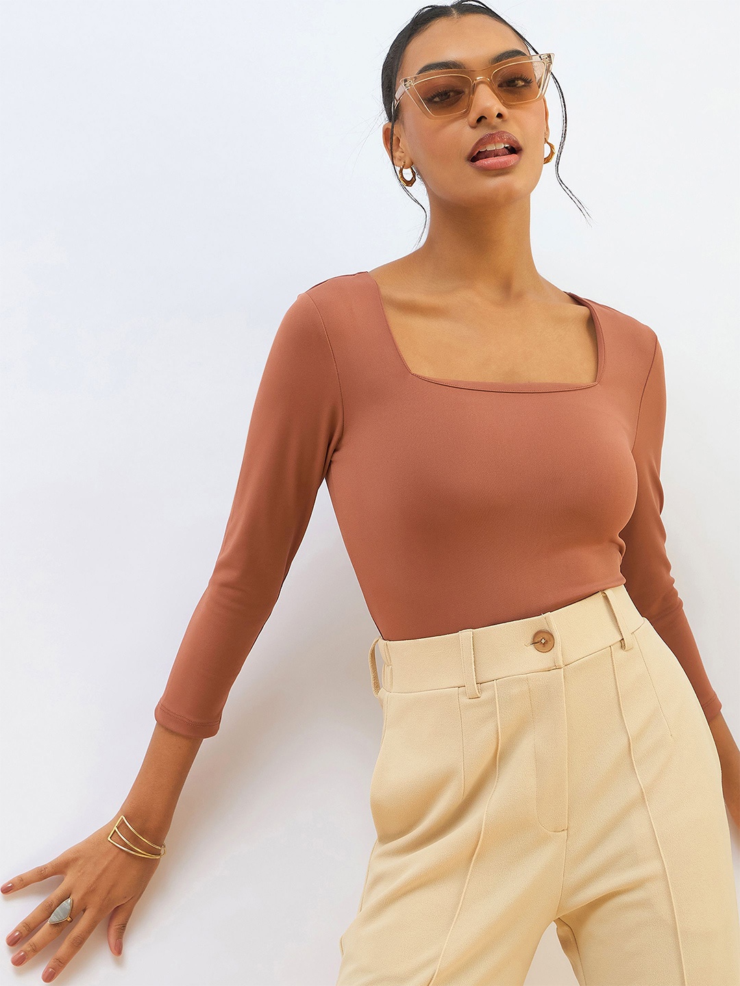 

SASSAFRAS BASICS Cotton Crop Top, Rust