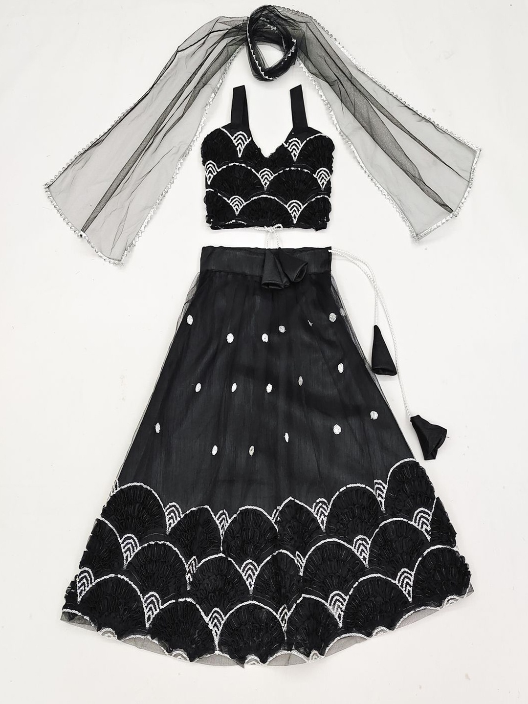 

Atierking Girls Embroidered Ready to Wear Lehenga & Blouse With Dupatta, Black