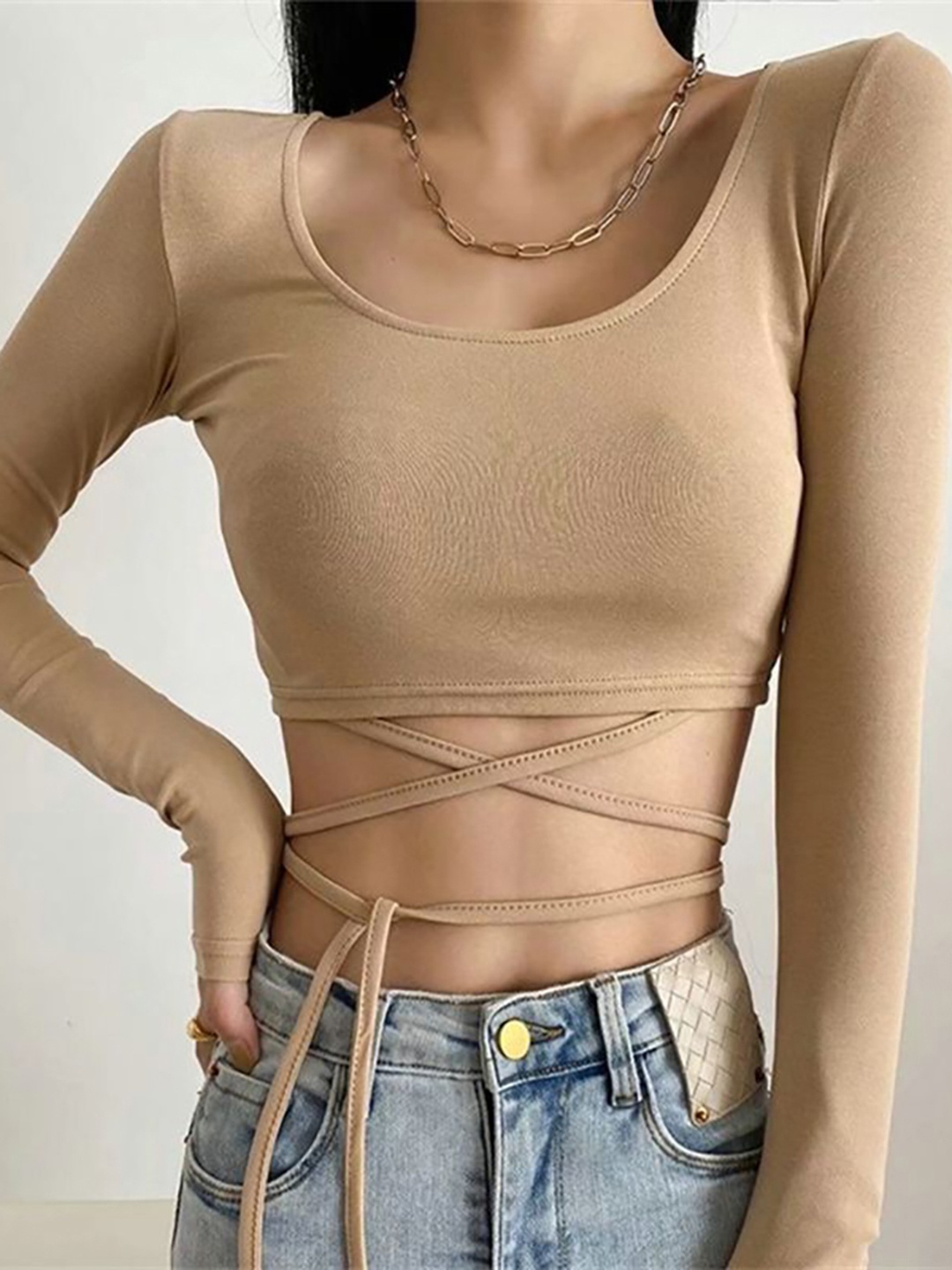 

StyleCast x Revolte Women Fitted Crop Top, Khaki