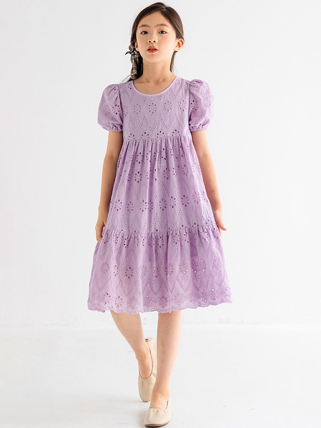 

LULU & SKY Puff Sleeve A-Line Dress, Purple