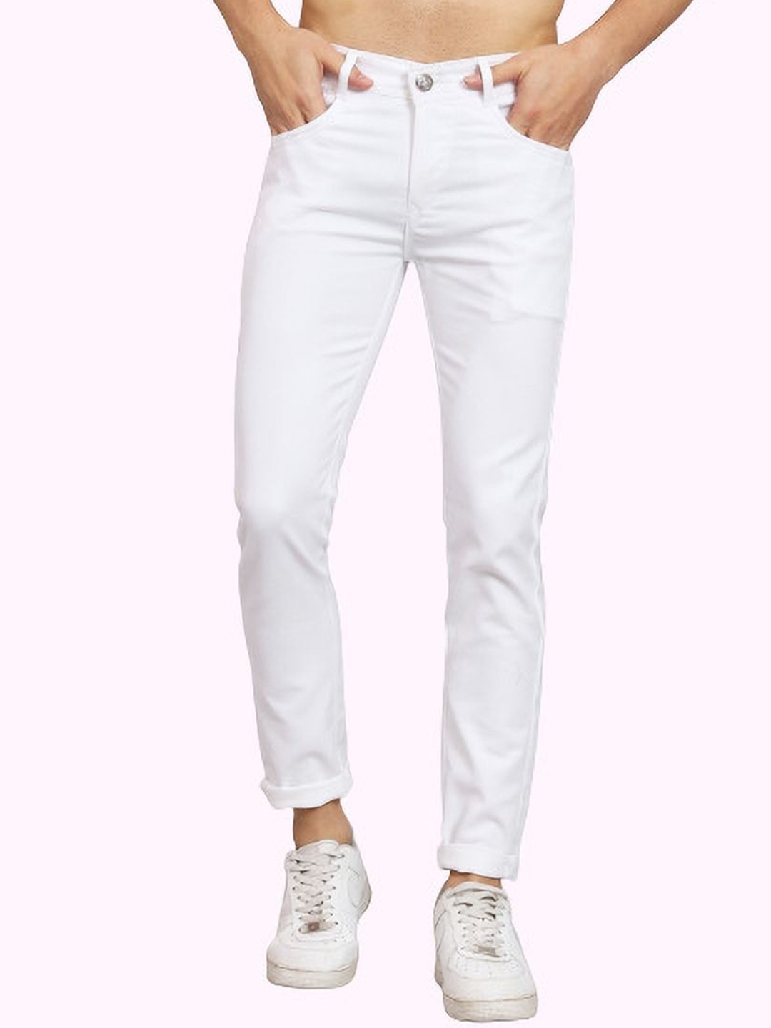 

COMFITS Men Classic Low Distress Stretchable Jeans, White