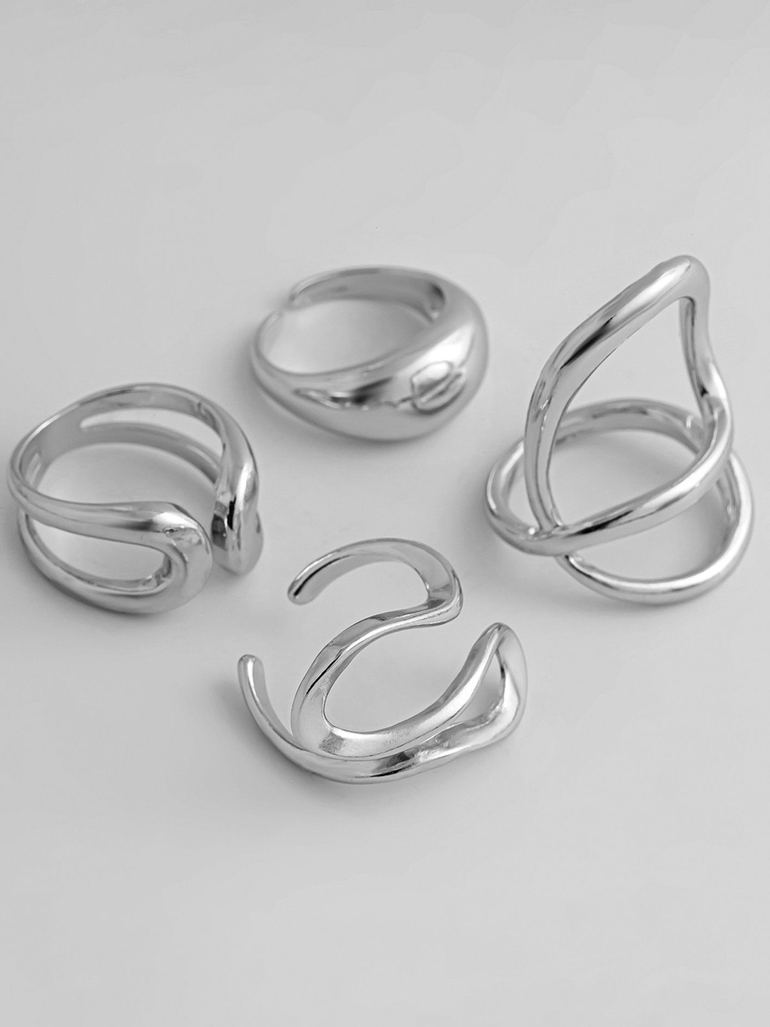 

LULU & SKY Set Of 4 Silver-Plated Adjustable Finger Rings