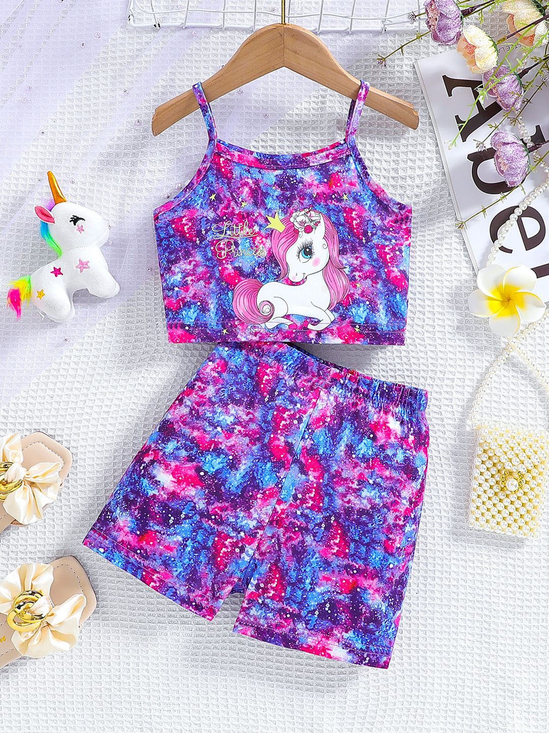 

YK Girls Printed Top With Shorts Clothing Set, Purple