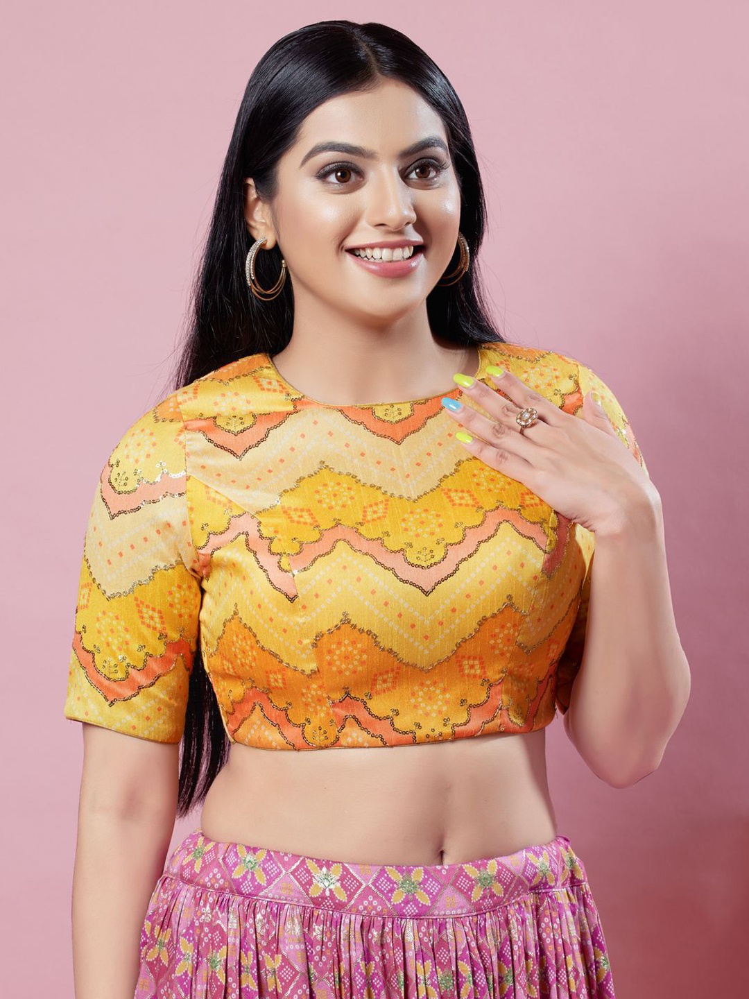 

VAMAS - THE DESIGNER BLOUSES Women Boat Neck Padded Saree Blouse, Yellow