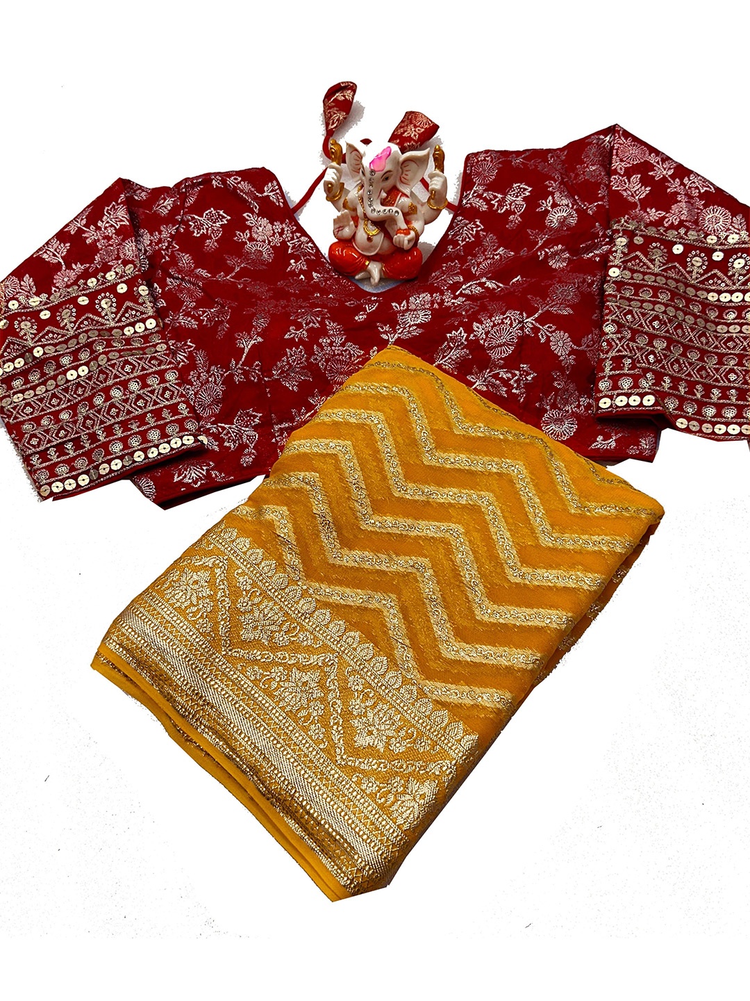 

PAYAL CREATION Floral Embroidered Pure Georgette Saree, Yellow