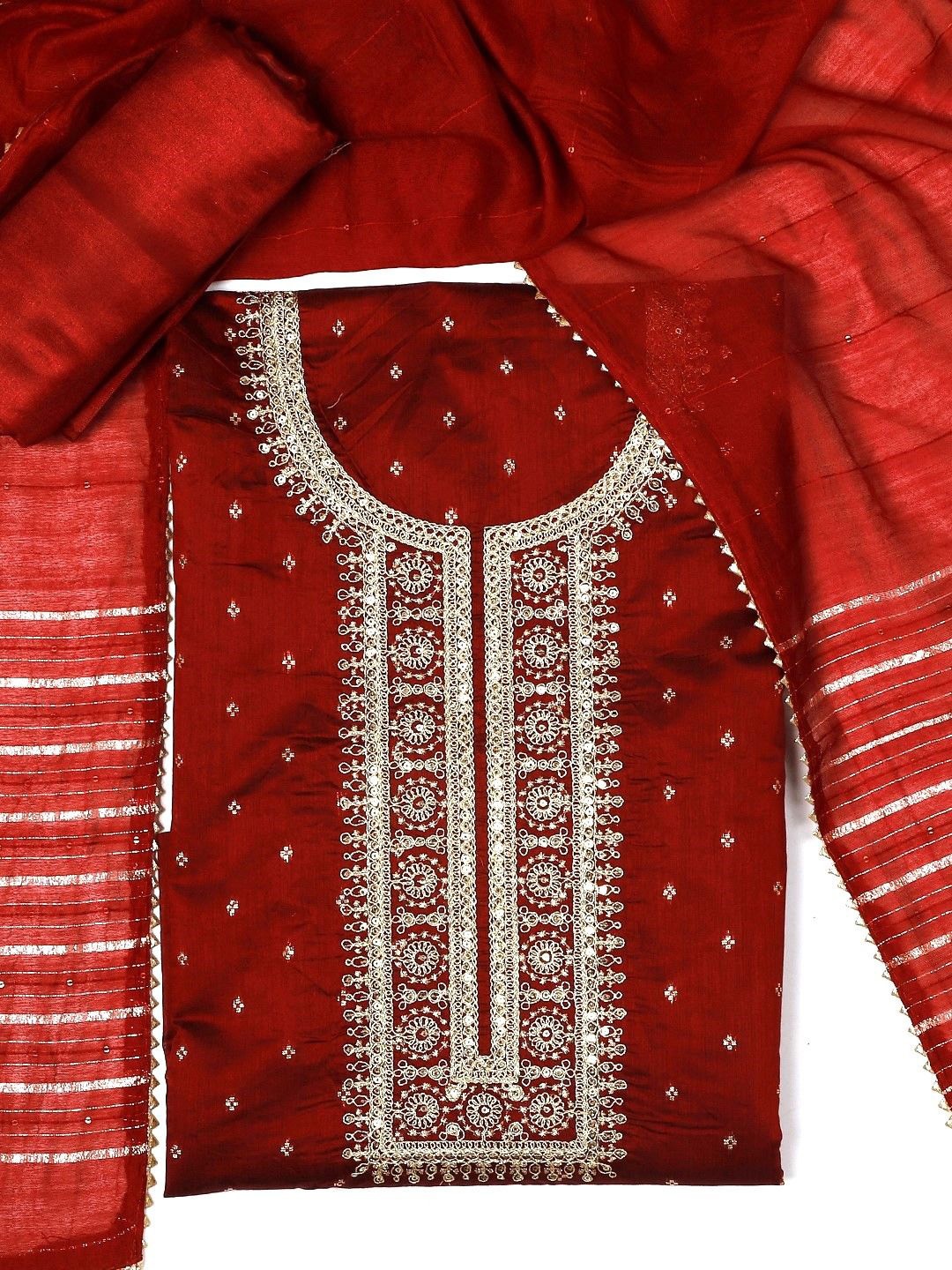 

SALWAR STUDIO Embroidered Unstitched Dress Material, Red