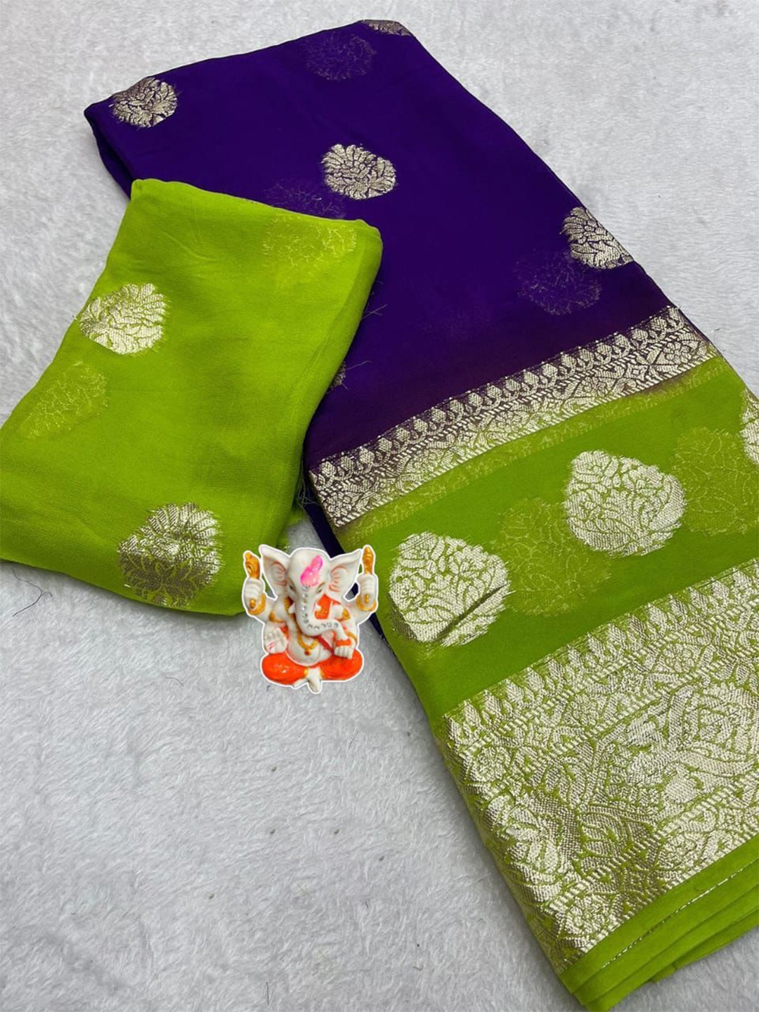 

PAYAL CREATION Floral Embroidered Pure Georgette Designer Saree, Green
