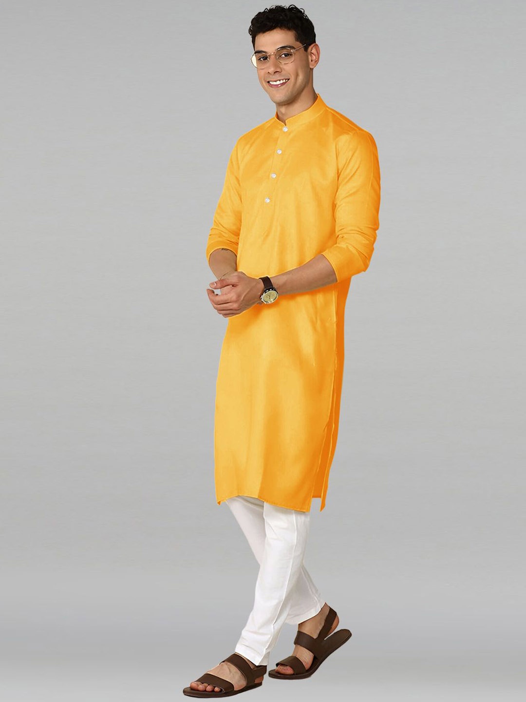 

PulseIQ Men Regular Pure Cotton Kurta with Trousers, Yellow