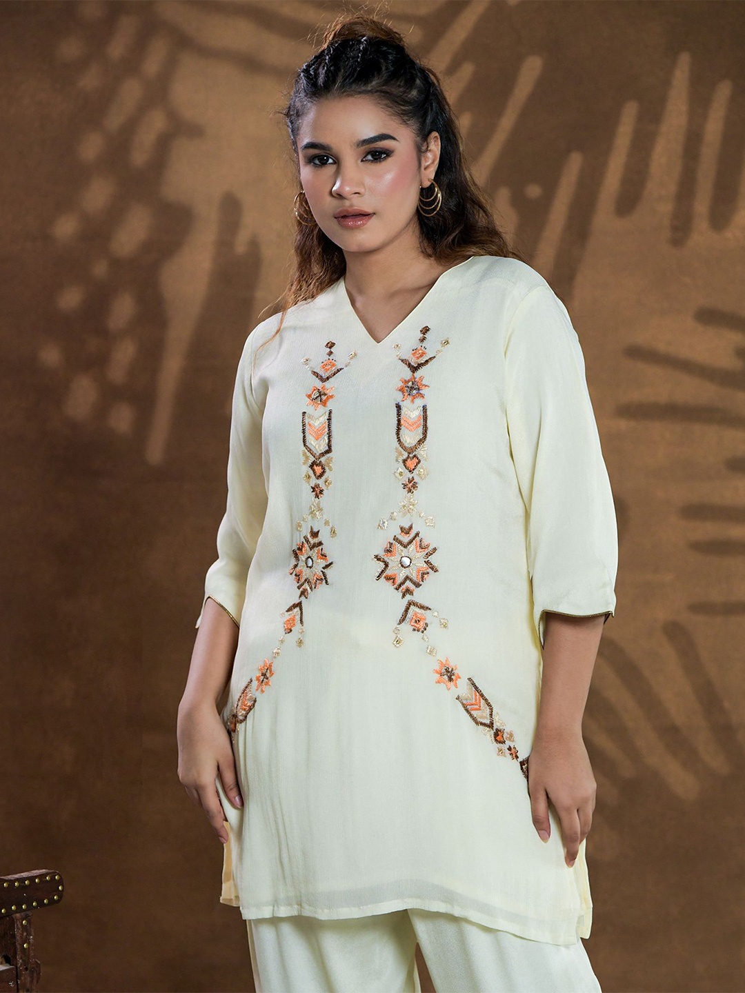 

Phulkari Forever Embellished Embroidered Chiffon Top, Gold