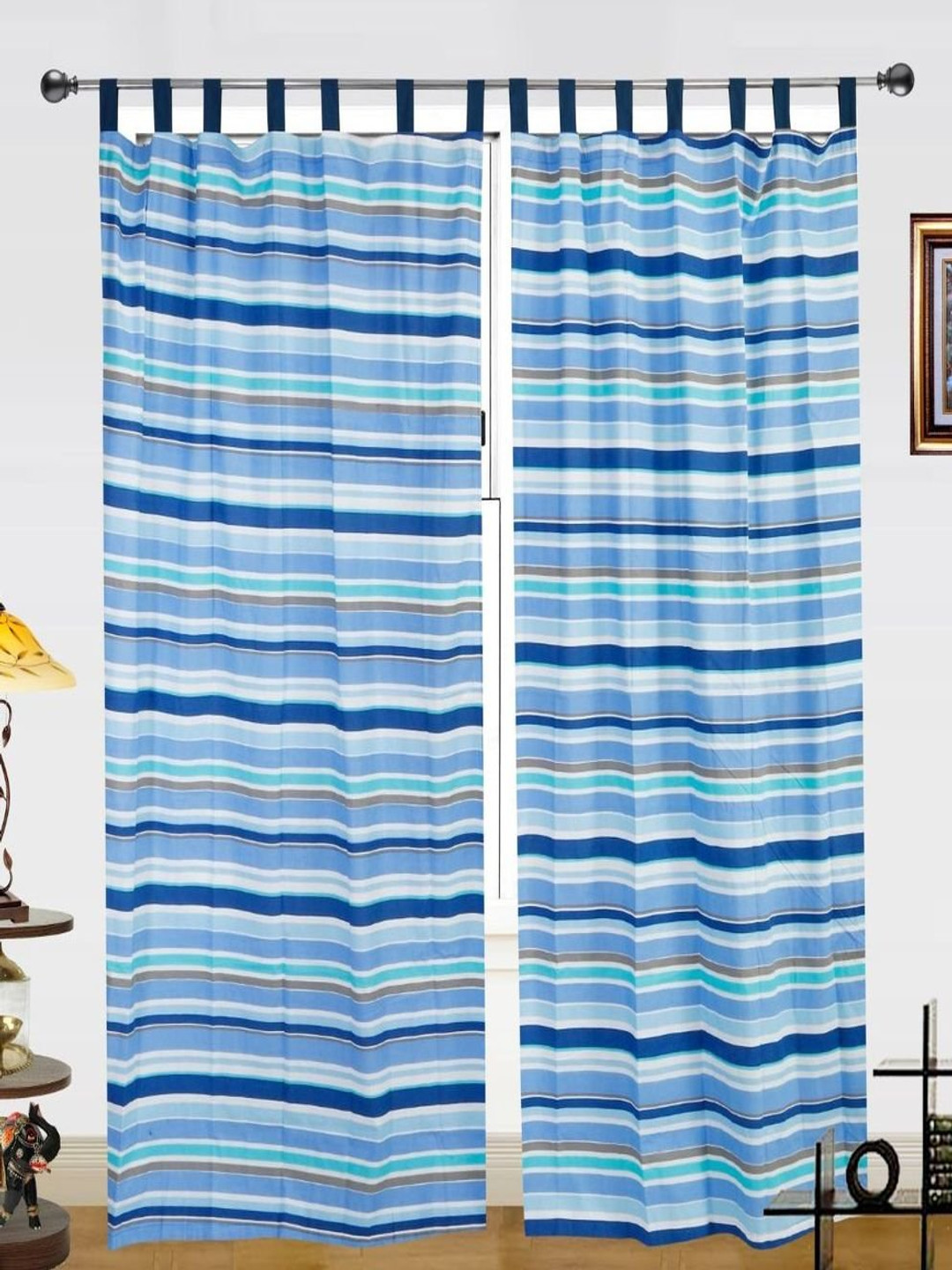 

Dekor World Multicoloured Set of 2 Striped Window Curtain, Multi