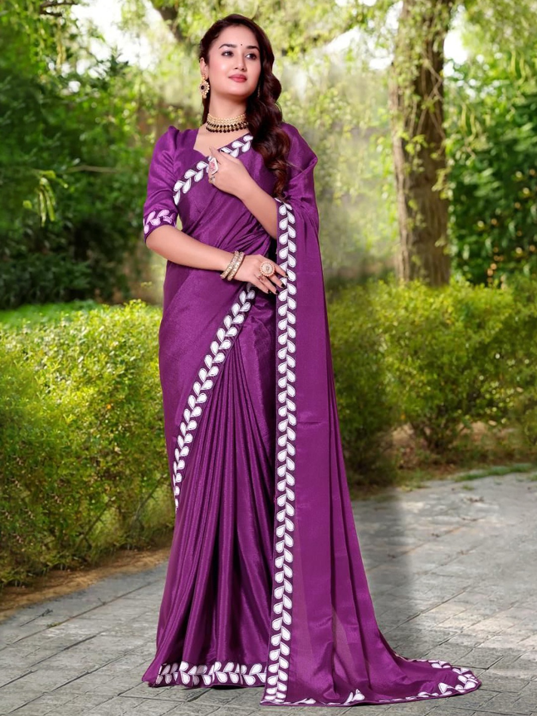 

jayant creation Embroidered Pure Georgette Saree, Purple